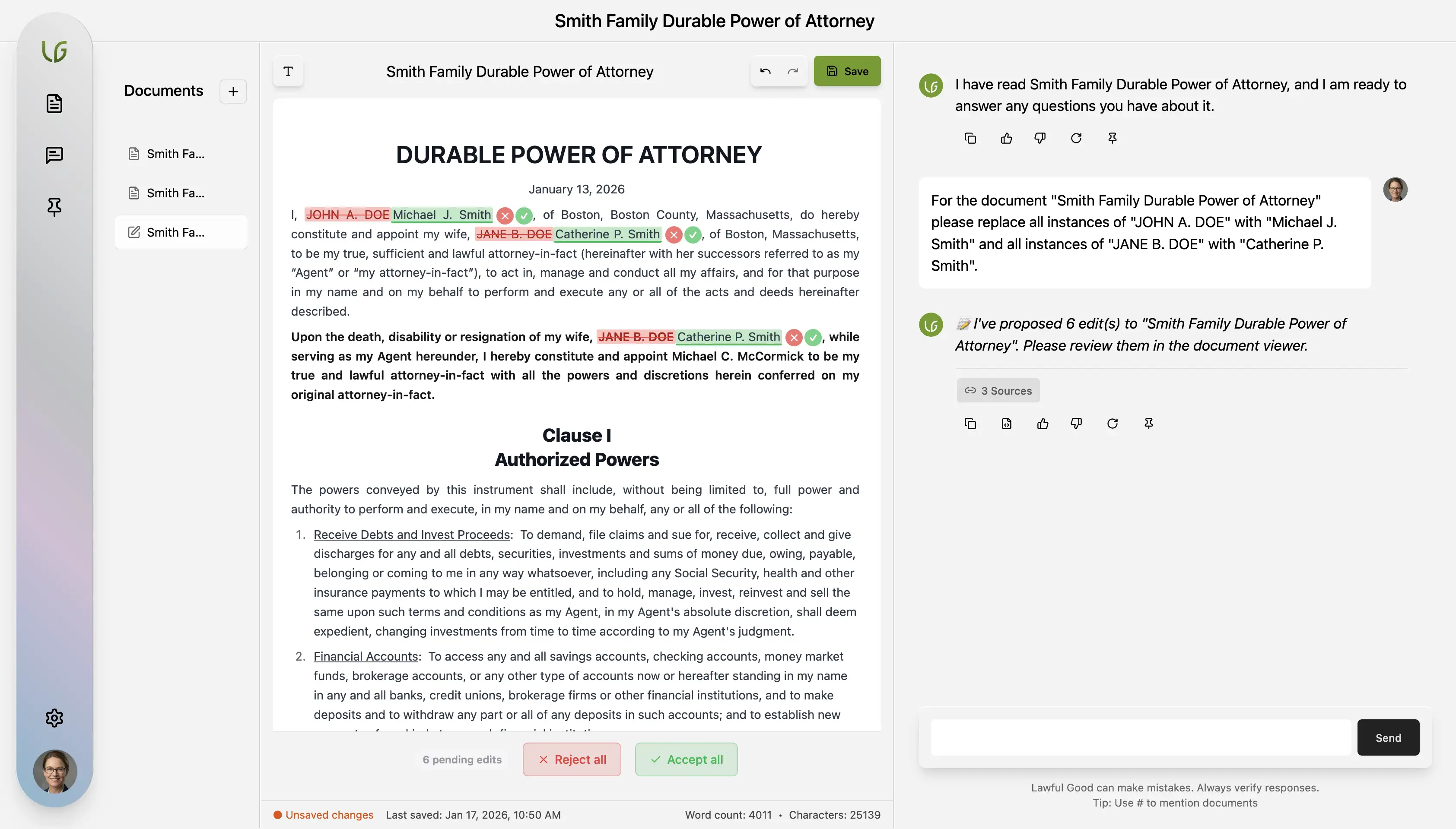 Screen mockup of Lawful Good collaborative document editor
